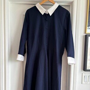 Navy and white cotton Retro Shirtdress